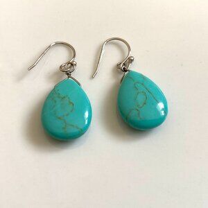 NWOT Beautiful blue turquoise teardrop sterling silver hook earrings.